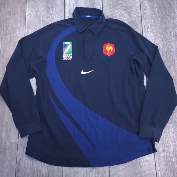 Nike Other - Nike Mens 2007 World Rugby Polo Shirt Size XL France Union Team Blue Long Sleeve